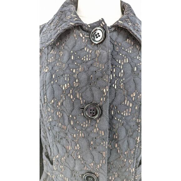 Marisa Christina Womens Coat Single Breasted Open Knit Black Lace Beige Lining M - Picture 3 of 16